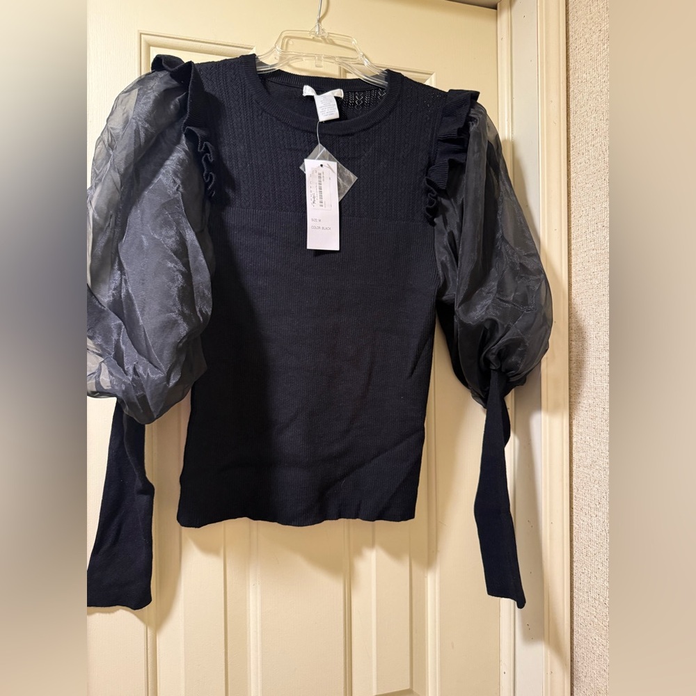 Design History Black Sheer Puff Sleeve Blouse